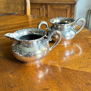 Vintage Silver plate cream and sugar set.